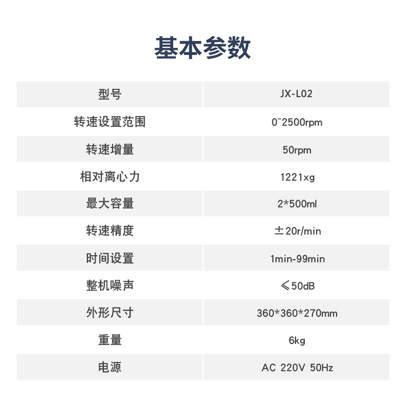 JX-L02型便攜式離心機(jī)技術(shù)參數(shù)